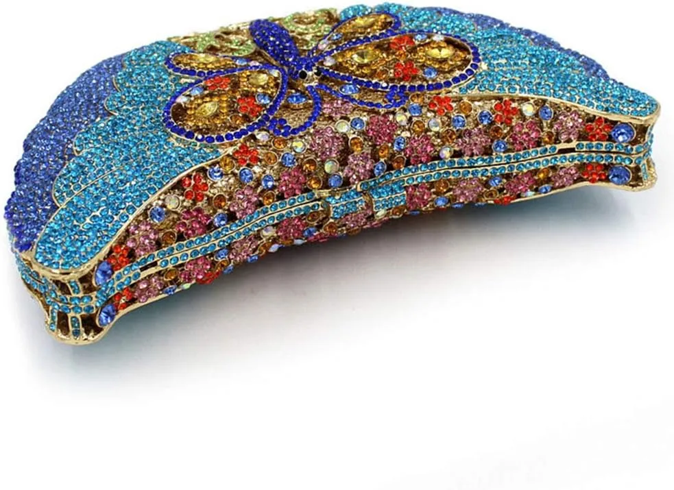 Ladies Wedding Clutch-Purse Chain Rhinestone Evening-Bag Luxury Handbag Dragonfly
