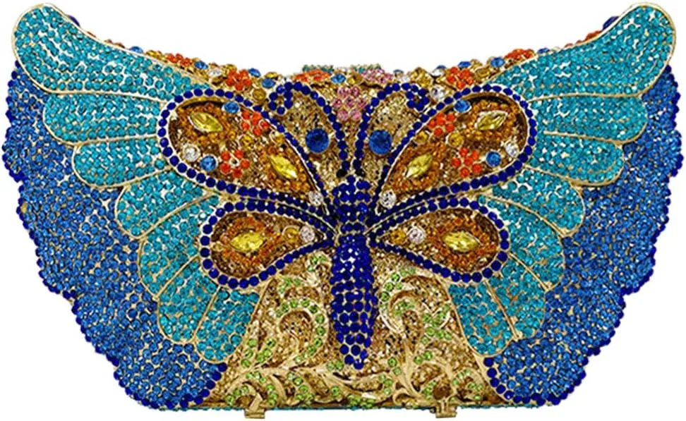 Ladies Wedding Clutch-Purse Chain Rhinestone Evening-Bag Luxury Handbag Dragonfly