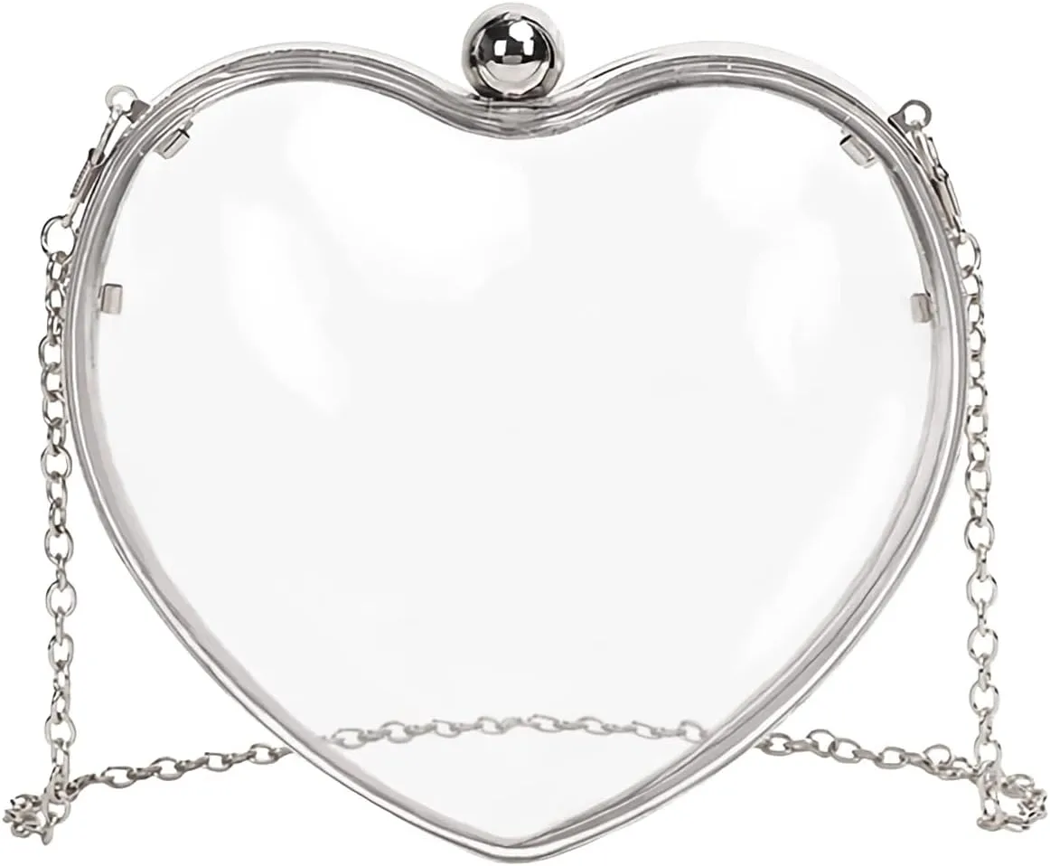 LAKSMI Women Small Clear Acrylic Evening Clutch Bags Heart Shaped Cute Handbag Purses with Chain Strap