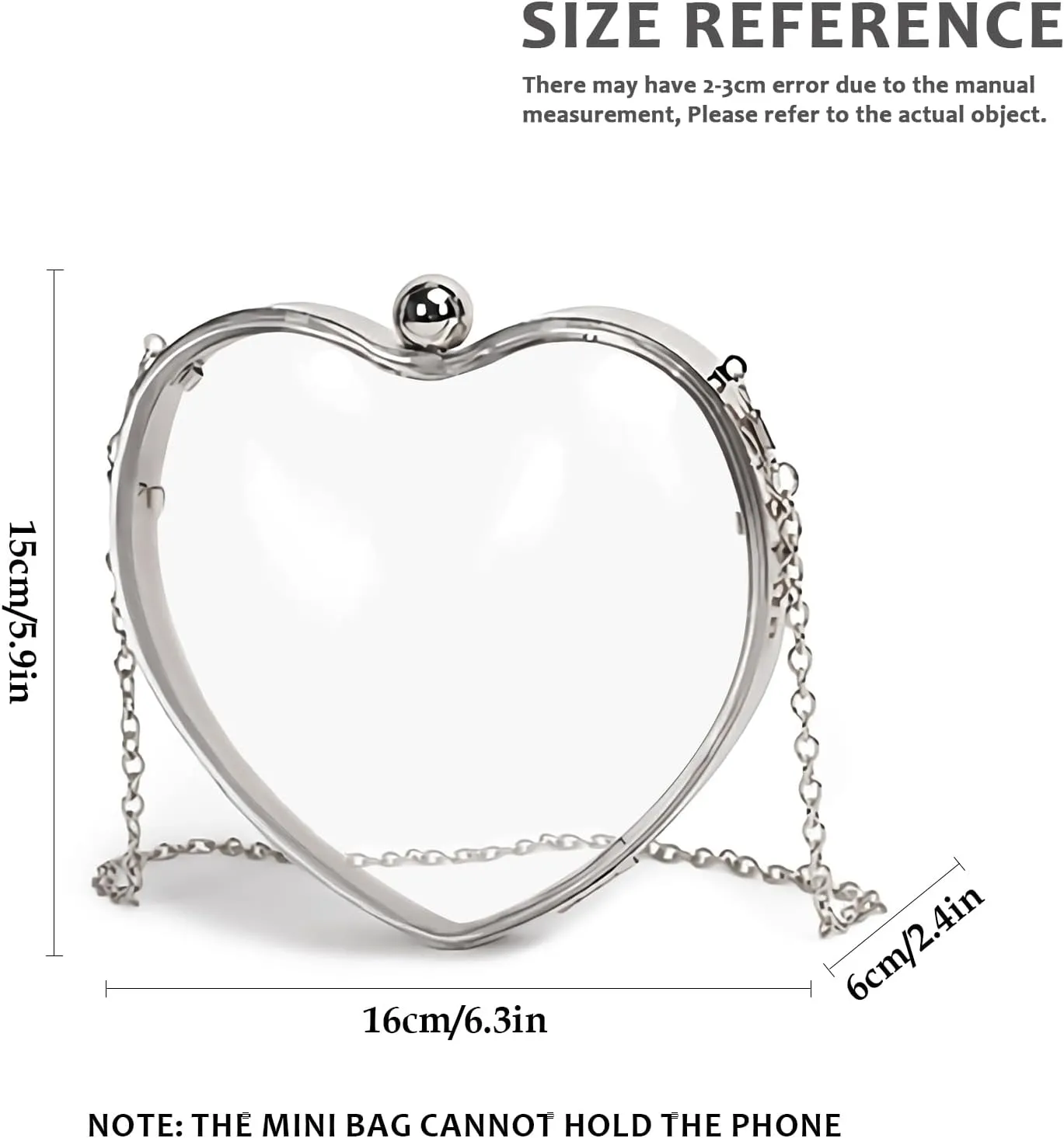 LAKSMI Women Small Clear Acrylic Evening Clutch Bags Heart Shaped Cute Handbag Purses with Chain Strap