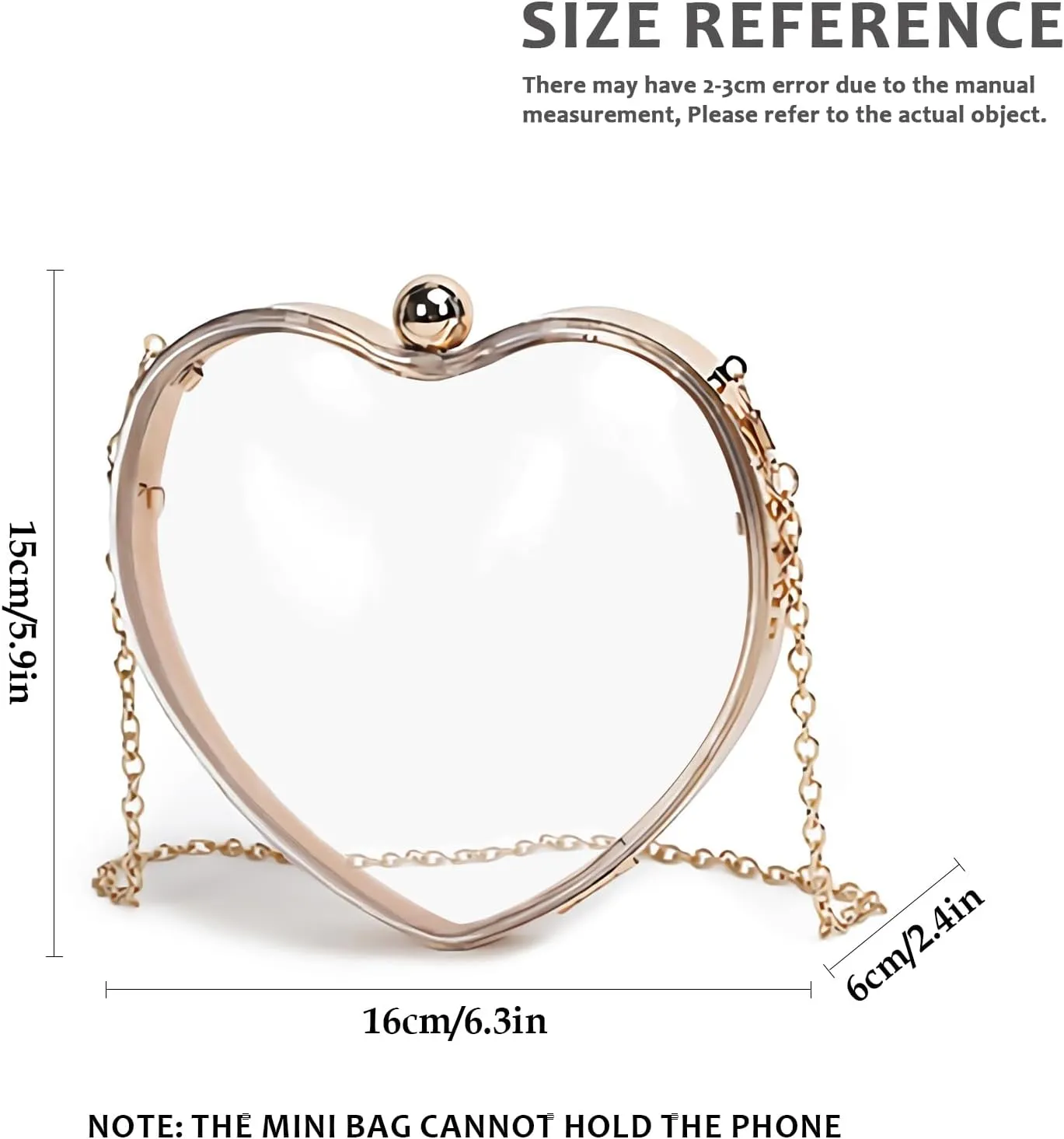 LAKSMI Women Small Clear Acrylic Evening Clutch Bags Heart Shaped Cute Handbag Purses with Chain Strap