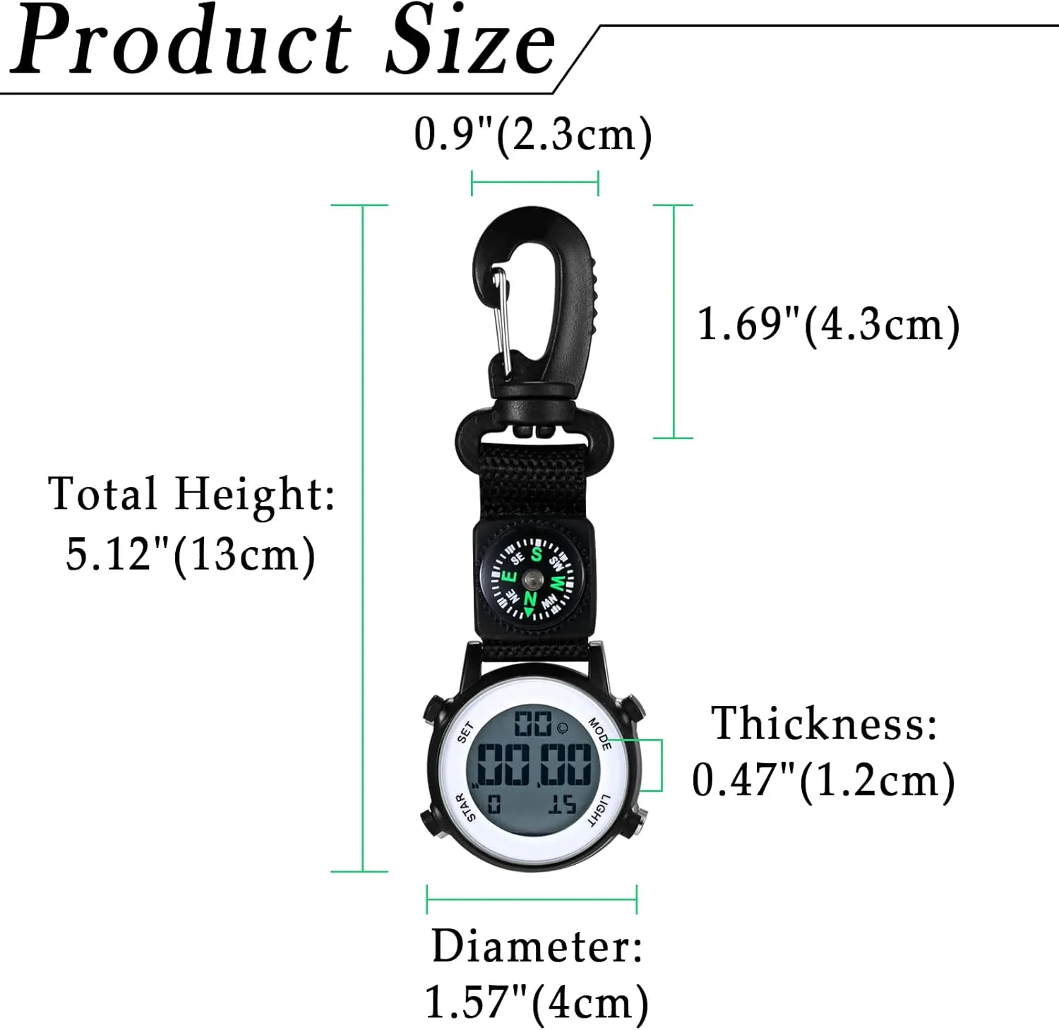 Lancardo Clip on Digital Watch Backpack Fob Watch for Men and Women Nylon Band Key Ring Watch for Nurses Doctors Chefs Climbers Home Office Outdoor Use