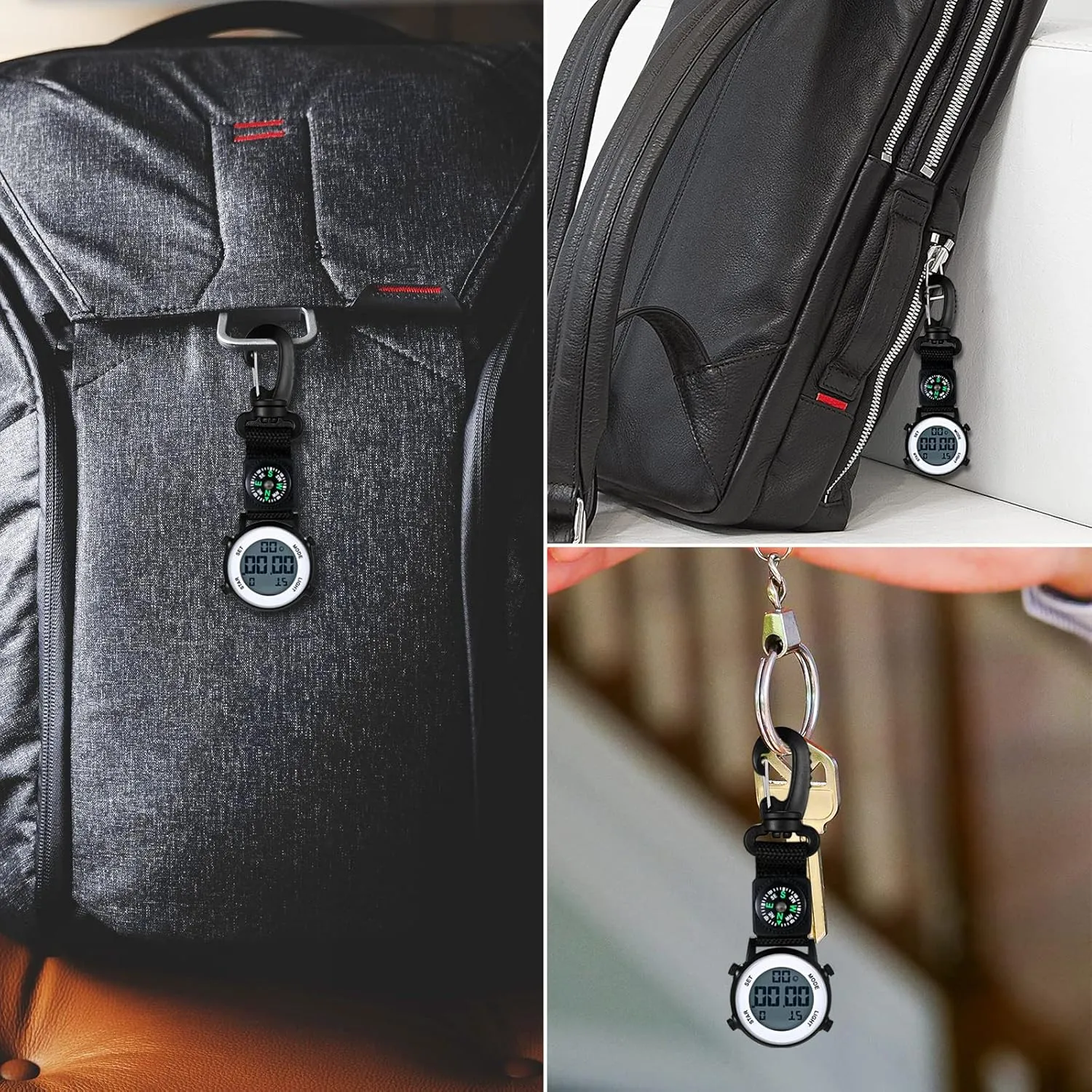 Lancardo Clip on Digital Watch Backpack Fob Watch for Men and Women Nylon Band Key Ring Watch for Nurses Doctors Chefs Climbers Home Office Outdoor Use