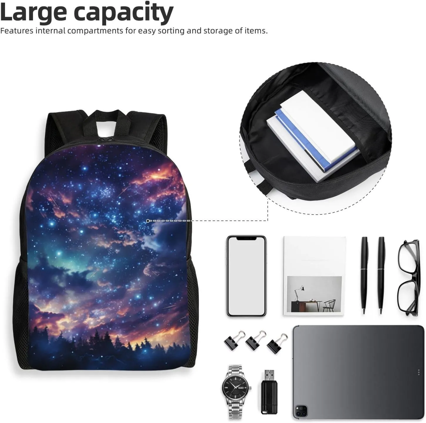 Laptop Backpack for Women Men Carry-on Backpack Glowing Stars Daypack Lightweight Travel Shoulder Bags