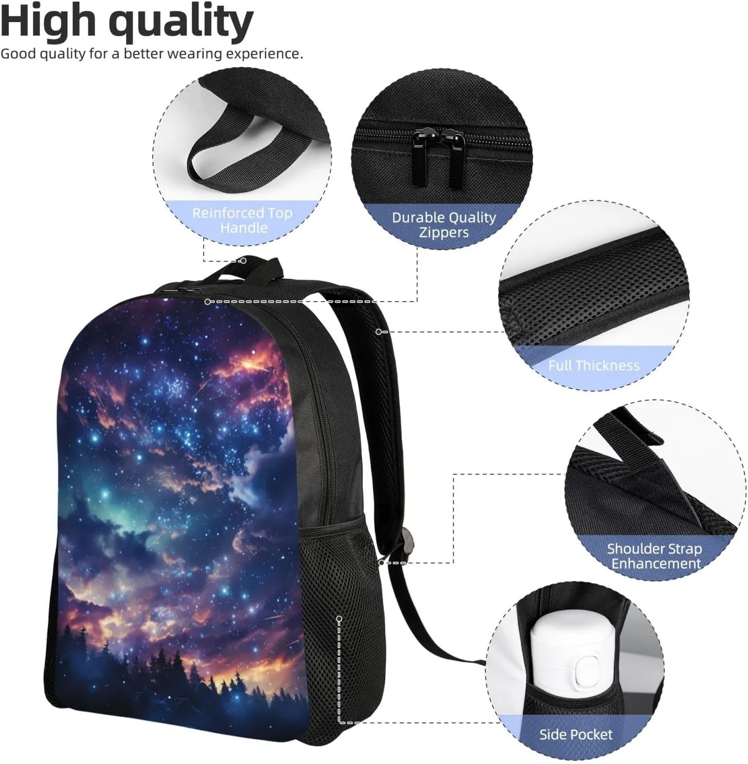 Laptop Backpack for Women Men Carry-on Backpack Glowing Stars Daypack Lightweight Travel Shoulder Bags