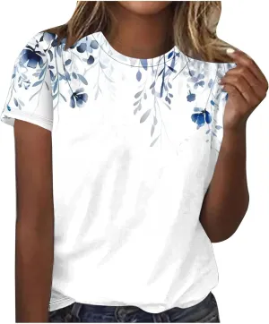 Lastesso Women Fashion Floar Print T Shirt Casual Loose Fit Crewneck Short Sleeve T Shirt Soft Spring Summer Tees