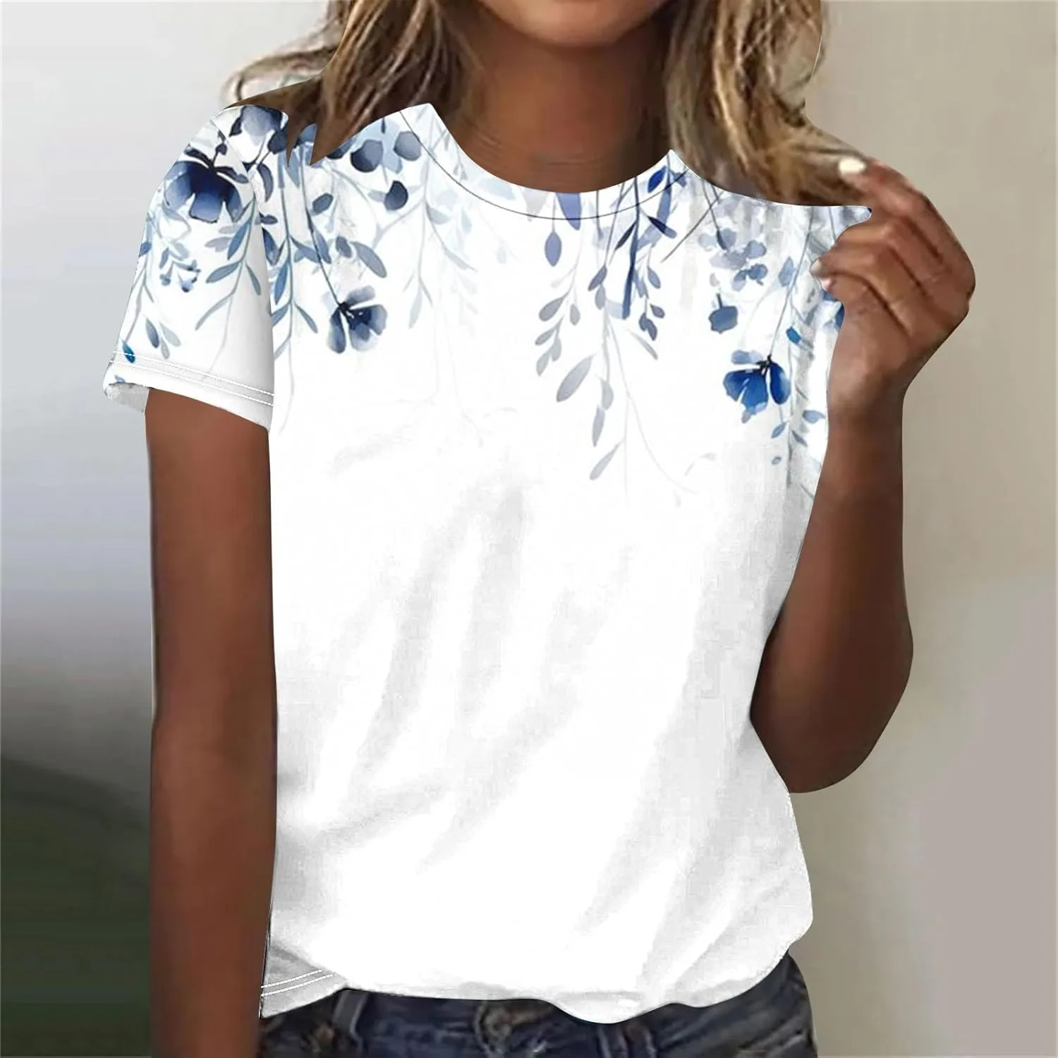Lastesso Women Fashion Floar Print T Shirt Casual Loose Fit Crewneck Short Sleeve T Shirt Soft Spring Summer Tees