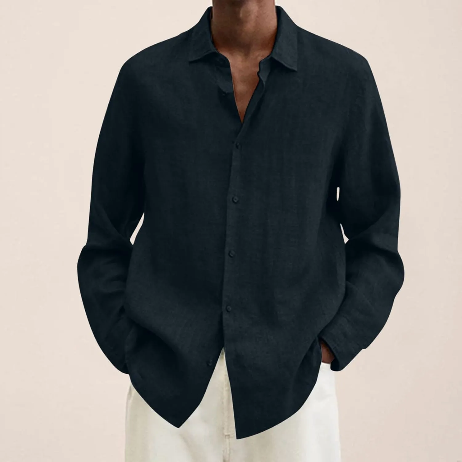 LCMTWX Long Sleeve Shirt Men Lapel Cotton Solid Color Pocket Long Sleeve Shirt Top Tee Shirts Mens Mens Easter Dress Shirt