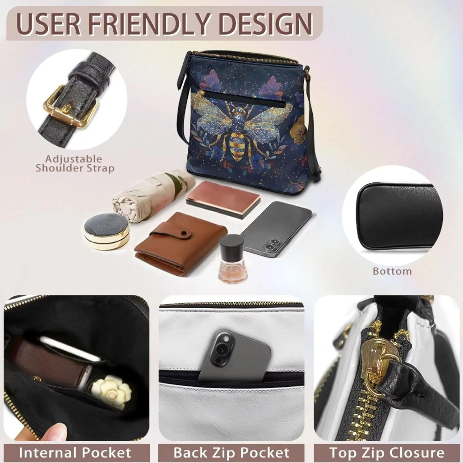Leather Crossbody Hobo Purses for Women, Ladies Shoulder Bags Handbags Sling Messenger Bag