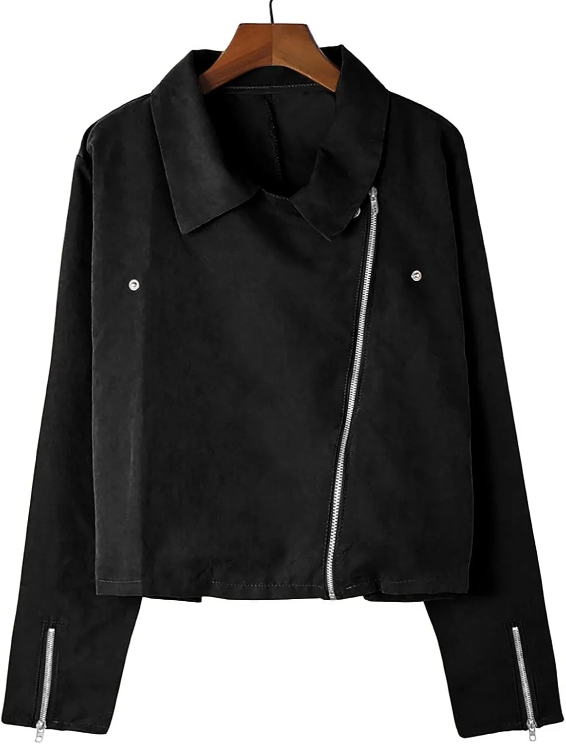 Leather Jacket for Women Long Sleeve Fashion Blazer Open Front Short Cardigan Solid Color Zipper Overcoats