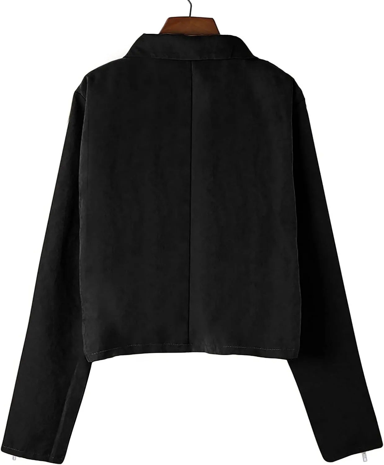 Leather Jacket for Women Long Sleeve Fashion Blazer Open Front Short Cardigan Solid Color Zipper Overcoats