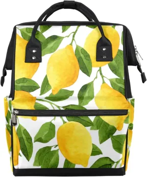 Lemon Fruit Leaves Diaper Bag Tote Large Capacity Waterproof with Adjustable Shoulder Strap and Pram Straps Mommy Bag for Hospital Beach Weekender Travel