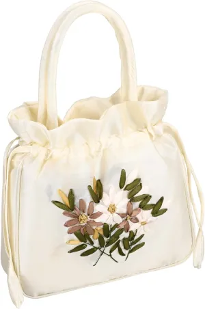 LIFKOME Floral Drawstring Evening Bag for Women Small Clutch Purse with Handle Drawstring Tote Bag for Weddings and Parties