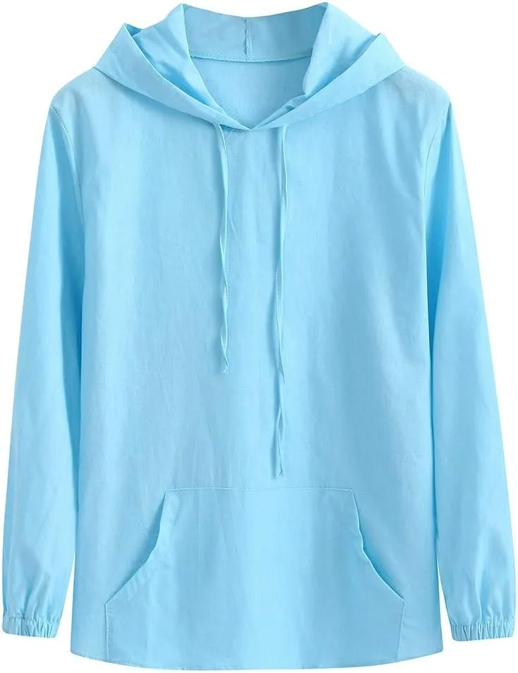 Lightweight Hoodies for Men Linen Hooded Pocket Solid Long Sleeve Retro T Shirts Tops Sweatshirt Hoodies