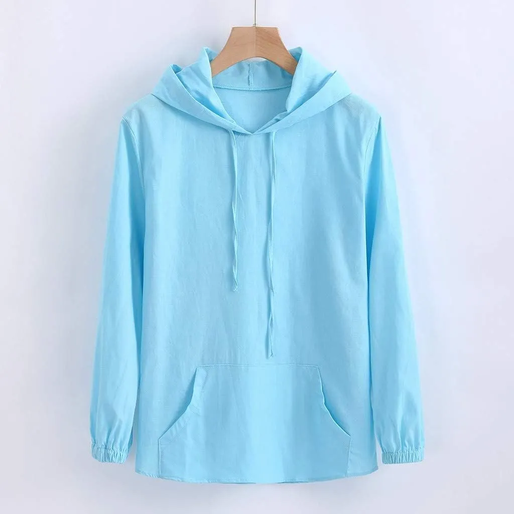 Lightweight Hoodies for Men Linen Hooded Pocket Solid Long Sleeve Retro T Shirts Tops Sweatshirt Hoodies