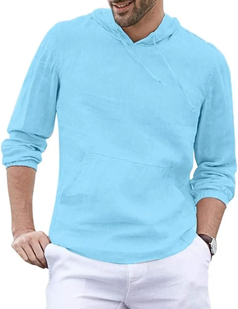 Lightweight Hoodies for Men Linen Hooded Pocket Solid Long Sleeve Retro T Shirts Tops Sweatshirt Hoodies