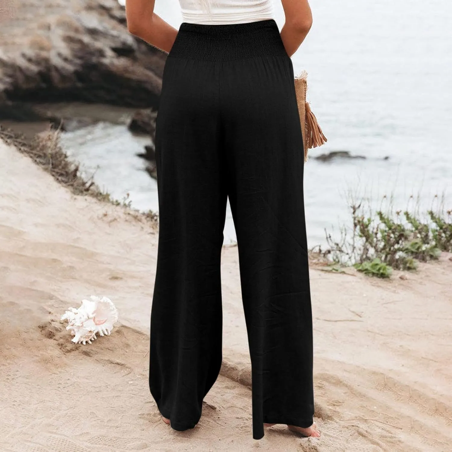 Linen Palazzo Pants Women Summer Boho Wide Leg High Waist Lounge Pant 2025 Casual Beach Vacation Outfits