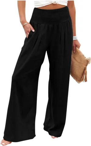 Linen Palazzo Pants Women Summer Boho Wide Leg High Waist Lounge Pant 2025 Casual Beach Vacation Outfits