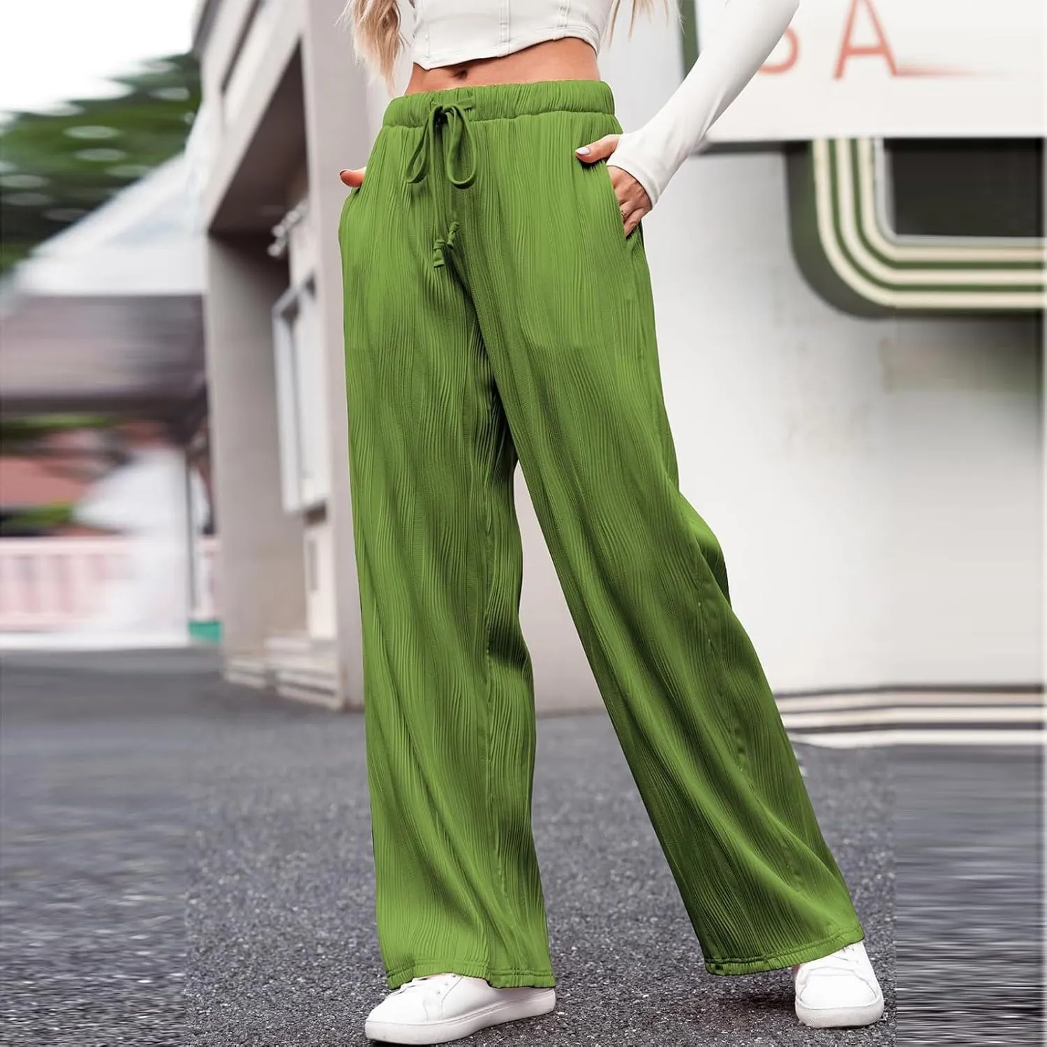 Linen Pants Women Summer Boho Wide Leg High Waist Casual Lounge Slacks 2025 Beach Travel Vacation Outfits