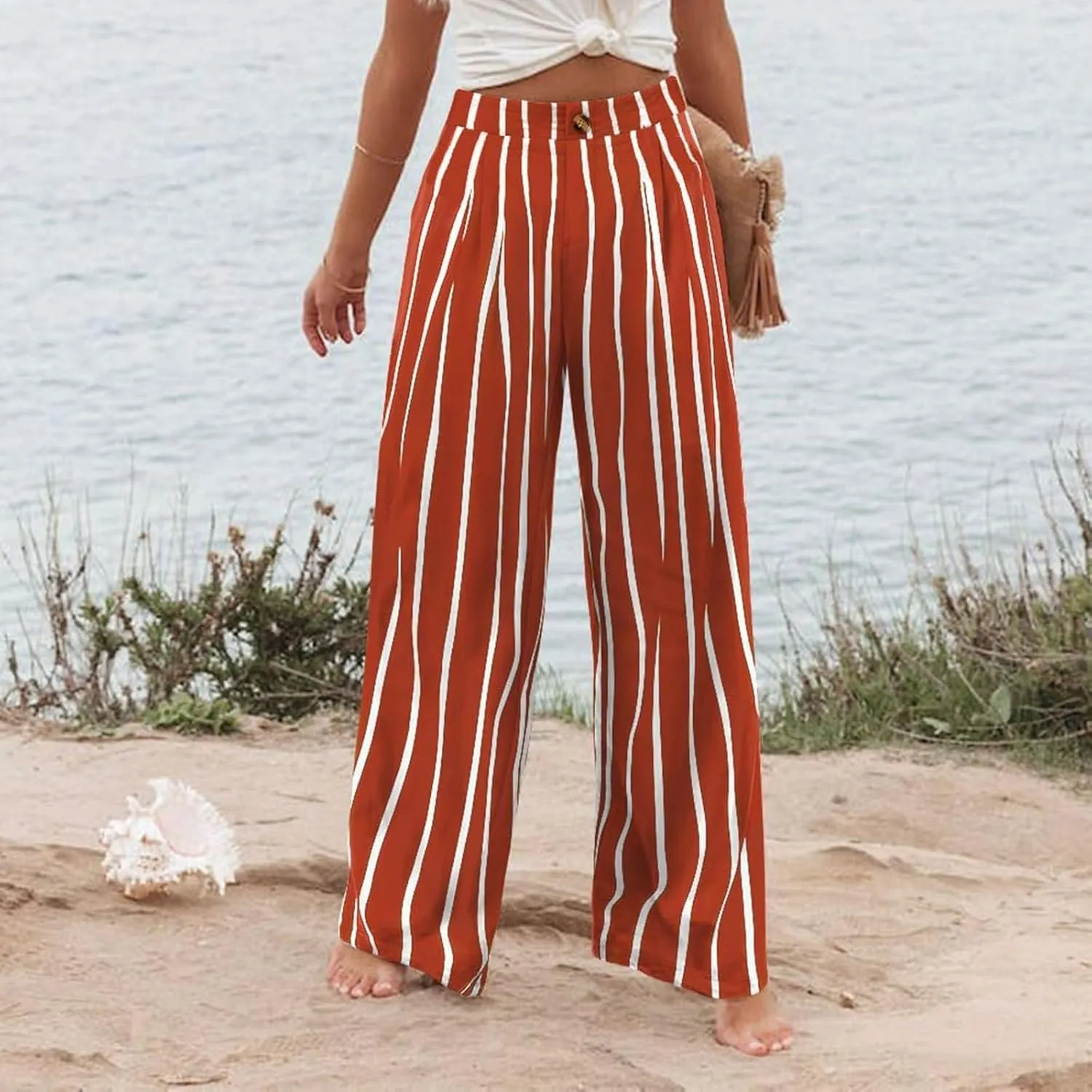 Linen Pants Women Summer Boho Wide Leg High Waist Casual Lounge Slacks 2025 Beach Travel Vacation Outfits