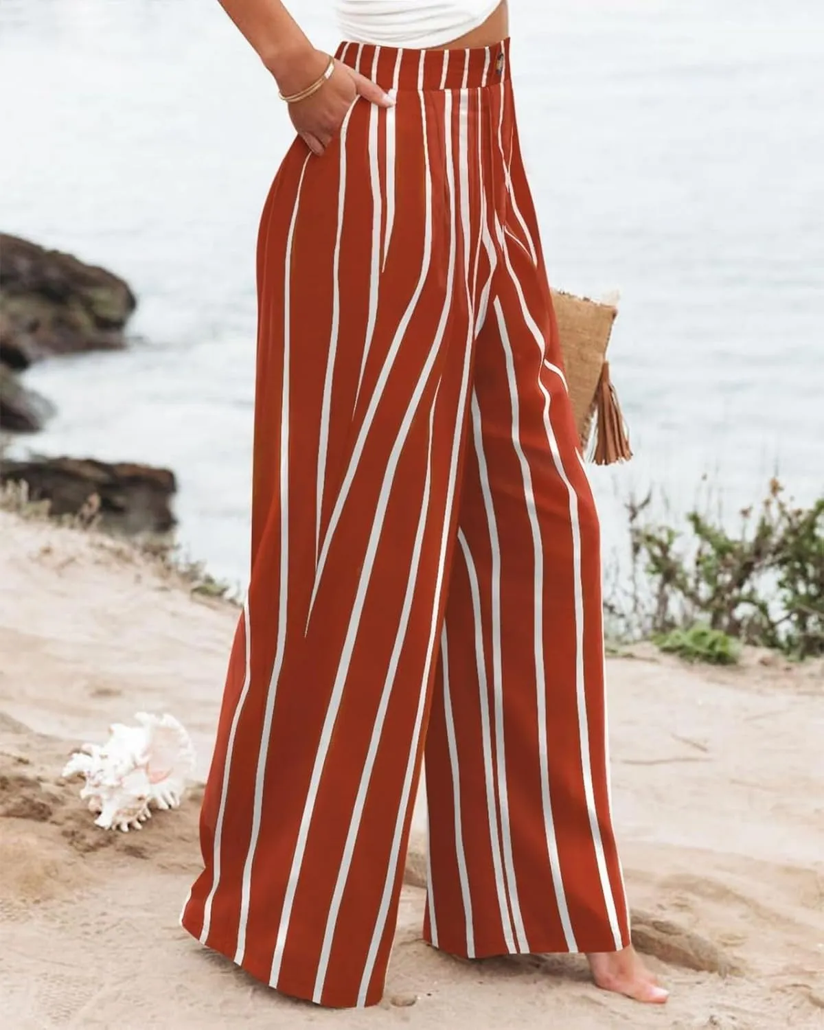 Linen Pants Women Summer Boho Wide Leg High Waist Casual Lounge Slacks 2025 Beach Travel Vacation Outfits