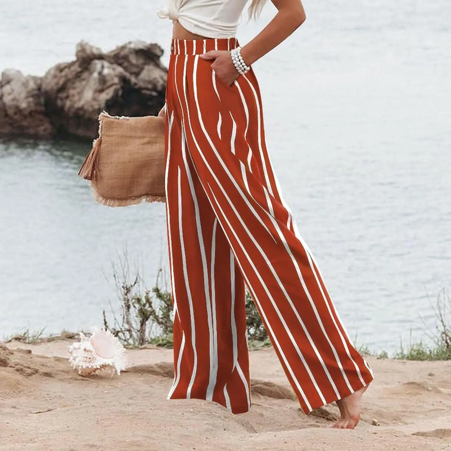 Linen Pants Women Summer Boho Wide Leg High Waist Casual Lounge Slacks 2025 Beach Travel Vacation Outfits