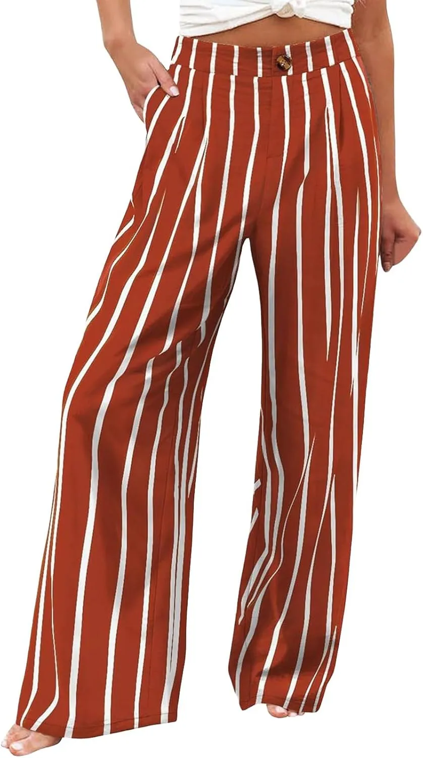 Linen Pants Women Summer Boho Wide Leg High Waist Casual Lounge Slacks 2025 Beach Travel Vacation Outfits