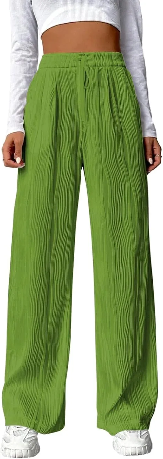 Linen Pants Women Summer Boho Wide Leg High Waist Casual Lounge Slacks 2025 Beach Travel Vacation Outfits