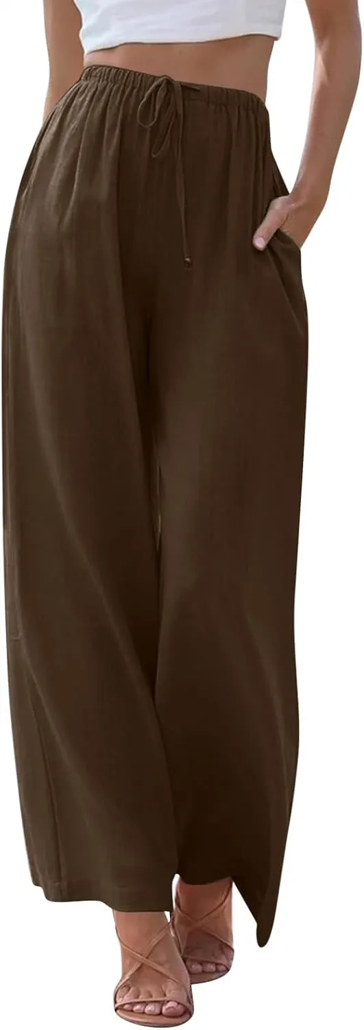 Linen Pants Women Summer Stitching String Solid Color Pants High Waisted Pants for Women Joggers Solid Lace-up Waist