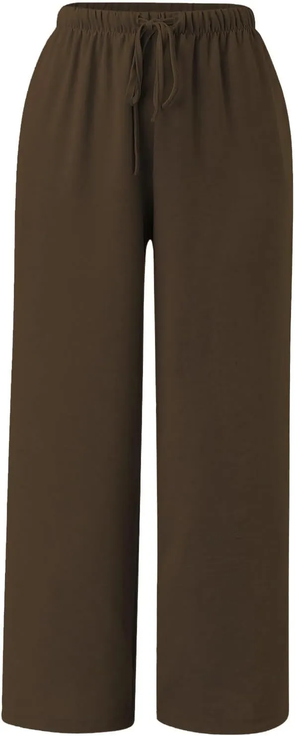 Linen Pants Women Summer Stitching String Solid Color Pants High Waisted Pants for Women Joggers Solid Lace-up Waist