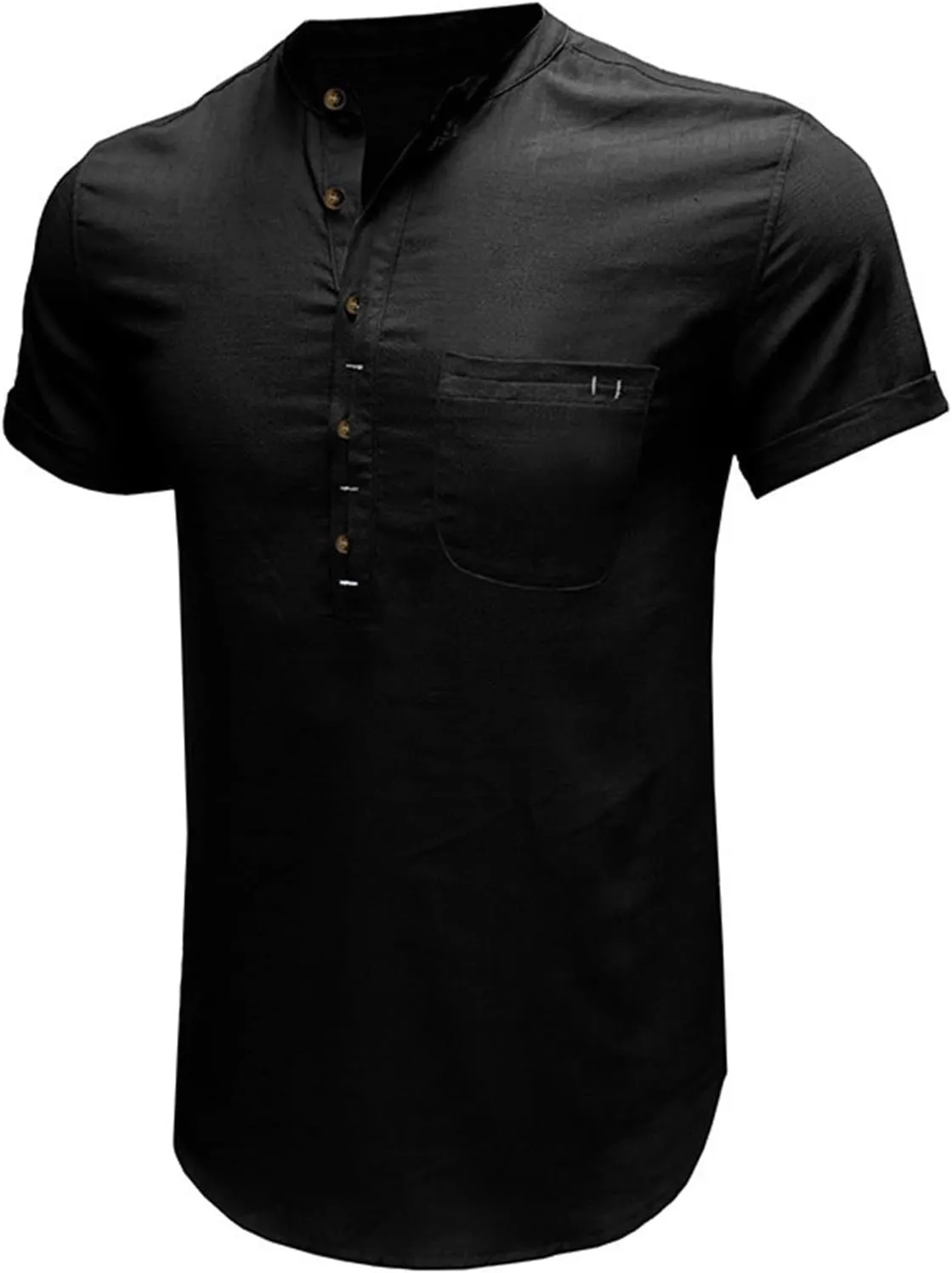 Linen Shirt Men Slim Button Short Sleeve Henley Tees Shirts with Pockets Solid Color Summer Hawaiian Blouses 2025
