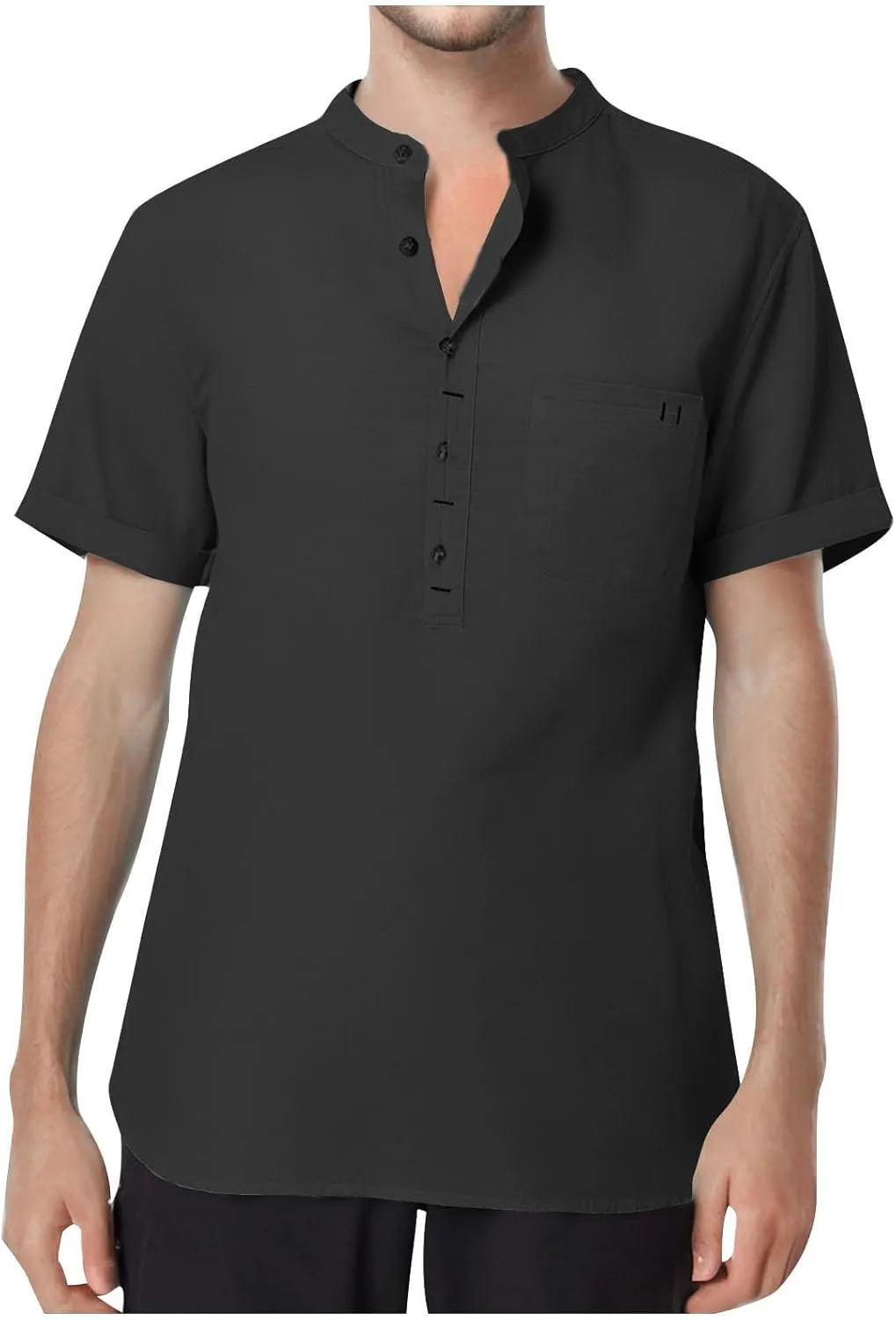 Linen Shirt Men Slim Button Short Sleeve Henley Tees Shirts with Pockets Solid Color Summer Hawaiian Blouses 2025