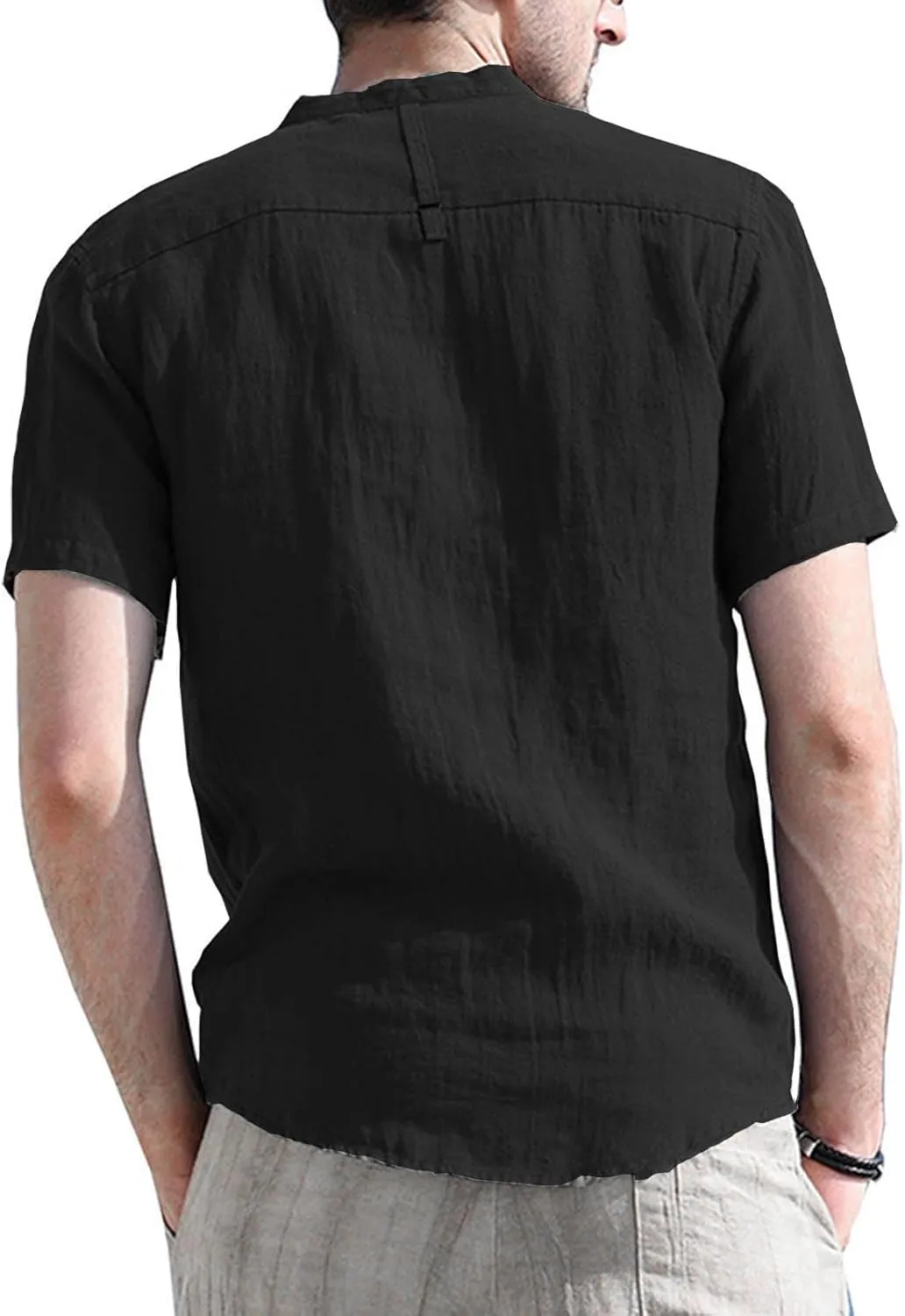 Linen Shirt Men Slim Button Short Sleeve Henley Tees Shirts with Pockets Solid Color Summer Hawaiian Blouses 2025