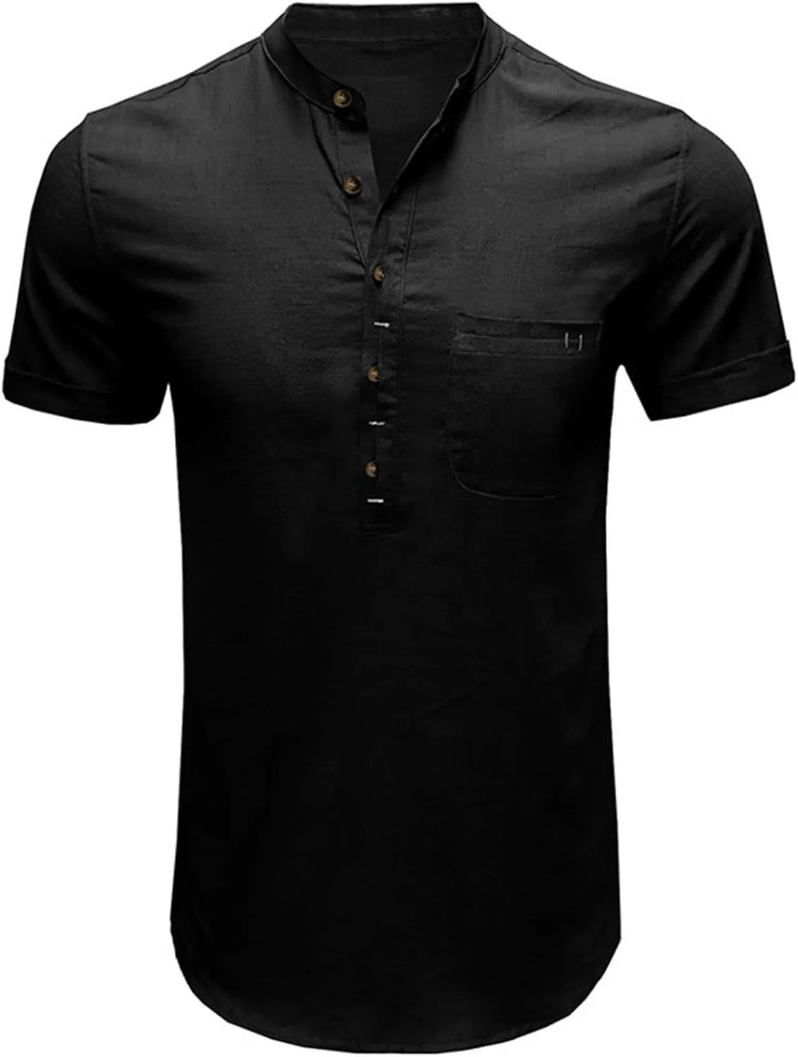 Linen Shirt Men Slim Button Short Sleeve Henley Tees Shirts with Pockets Solid Color Summer Hawaiian Blouses 2025