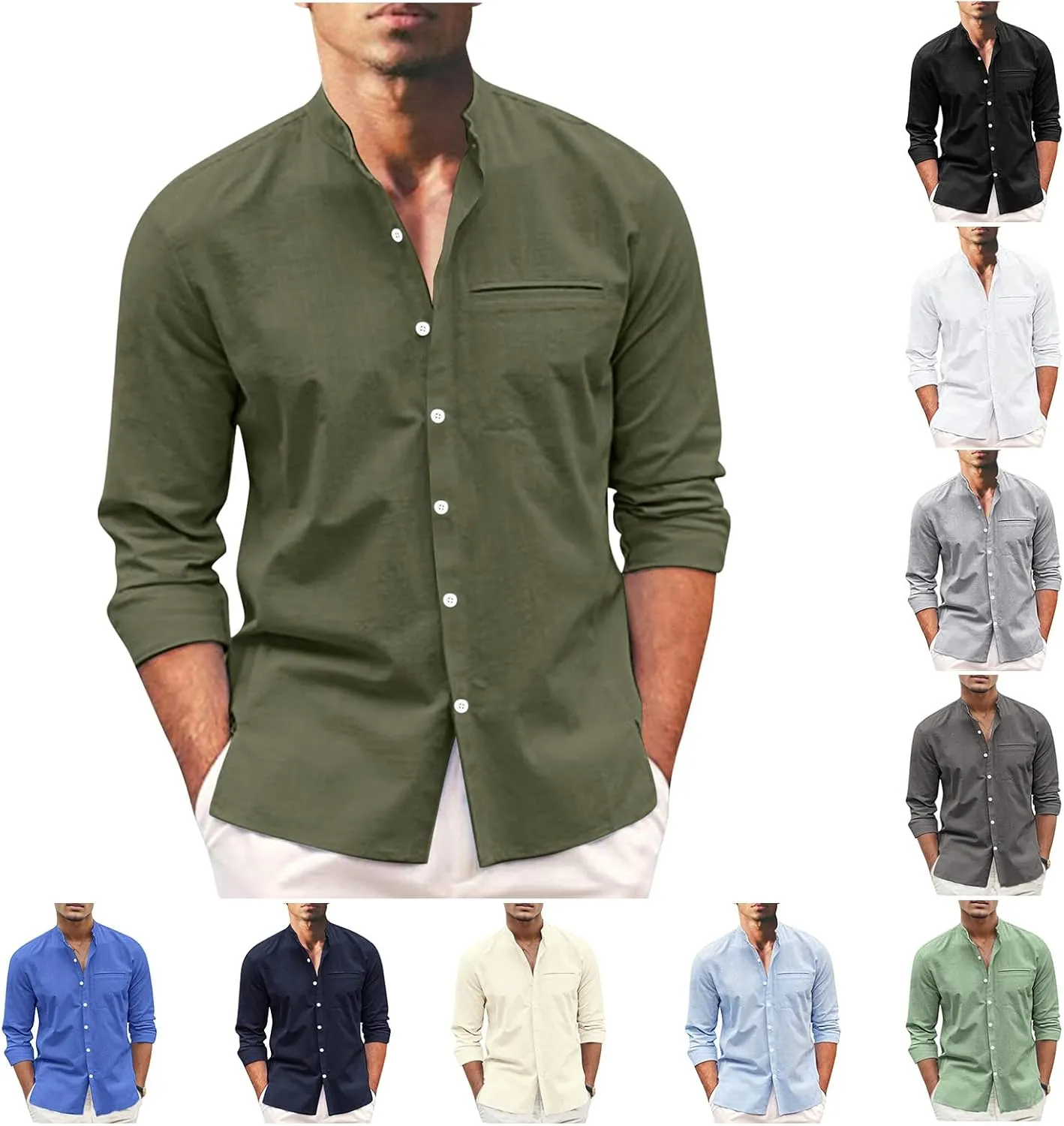 Linen Shirts for Men Long Sleeve Casual Button Down Shirt Solid Summer Beach Shirts Work Wedding Shirt Everyday Wear