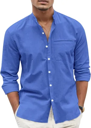 Linen Shirts for Men Long Sleeve Casual Button Down Shirt Solid Summer Beach Shirts Work Wedding Shirt Everyday Wear