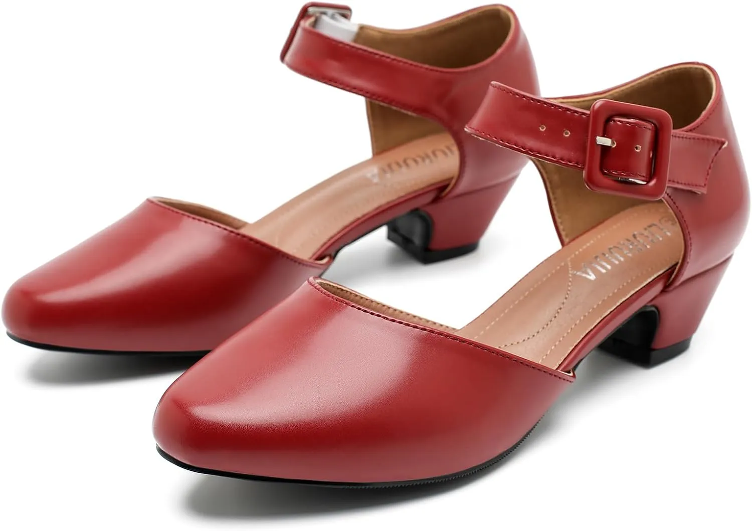 LIURUIJIA Women's Closed Toe Low Chunky Heel Pumps Ankle Strap Dress Shoes for Work Wedding Party Dance
