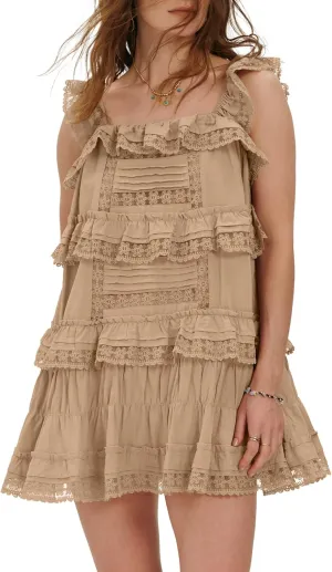 Locachy Women's Summer Flowy Ruffle Patchwork Mini Dress Casual Sleeveless Rompers Sundress with Built-in Shorts
