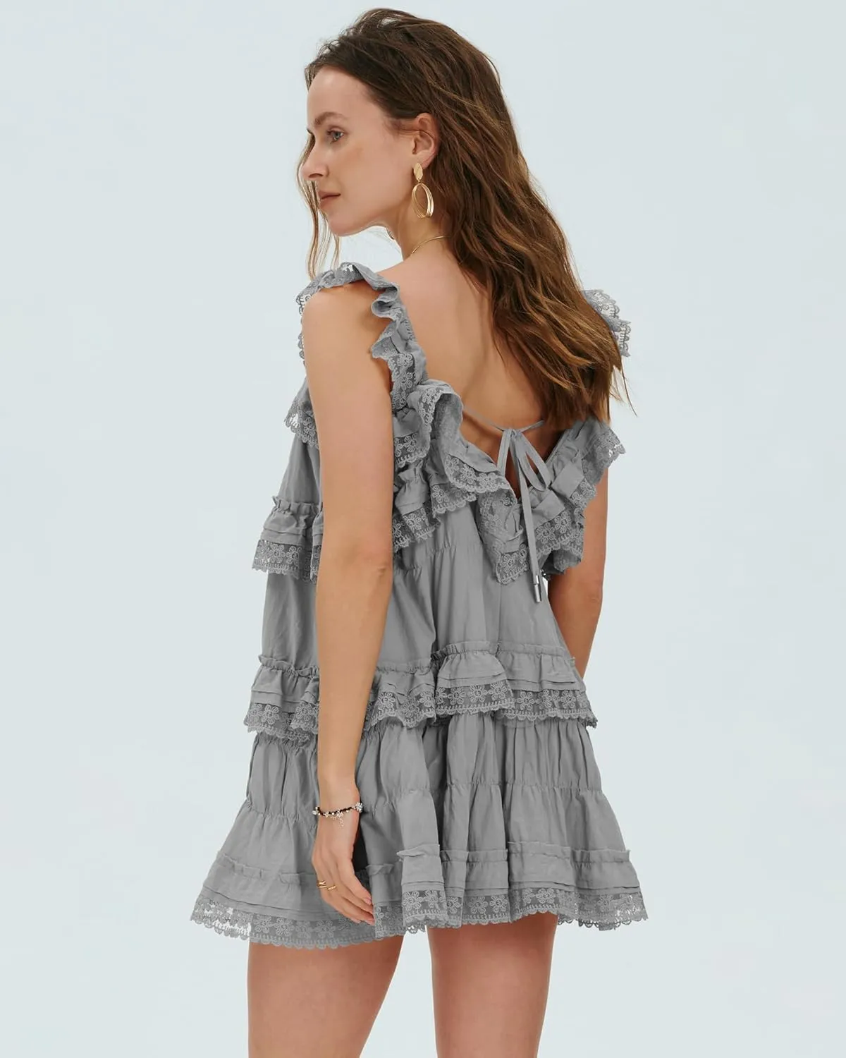 Locachy Women's Summer Flowy Ruffle Patchwork Mini Dress Casual Sleeveless Rompers Sundress with Built-in Shorts