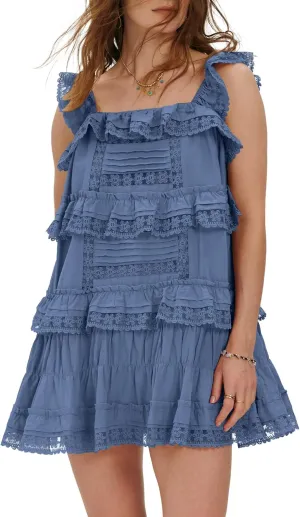 Locachy Women's Summer Flowy Ruffle Patchwork Mini Dress Casual Sleeveless Rompers Sundress with Built-in Shorts