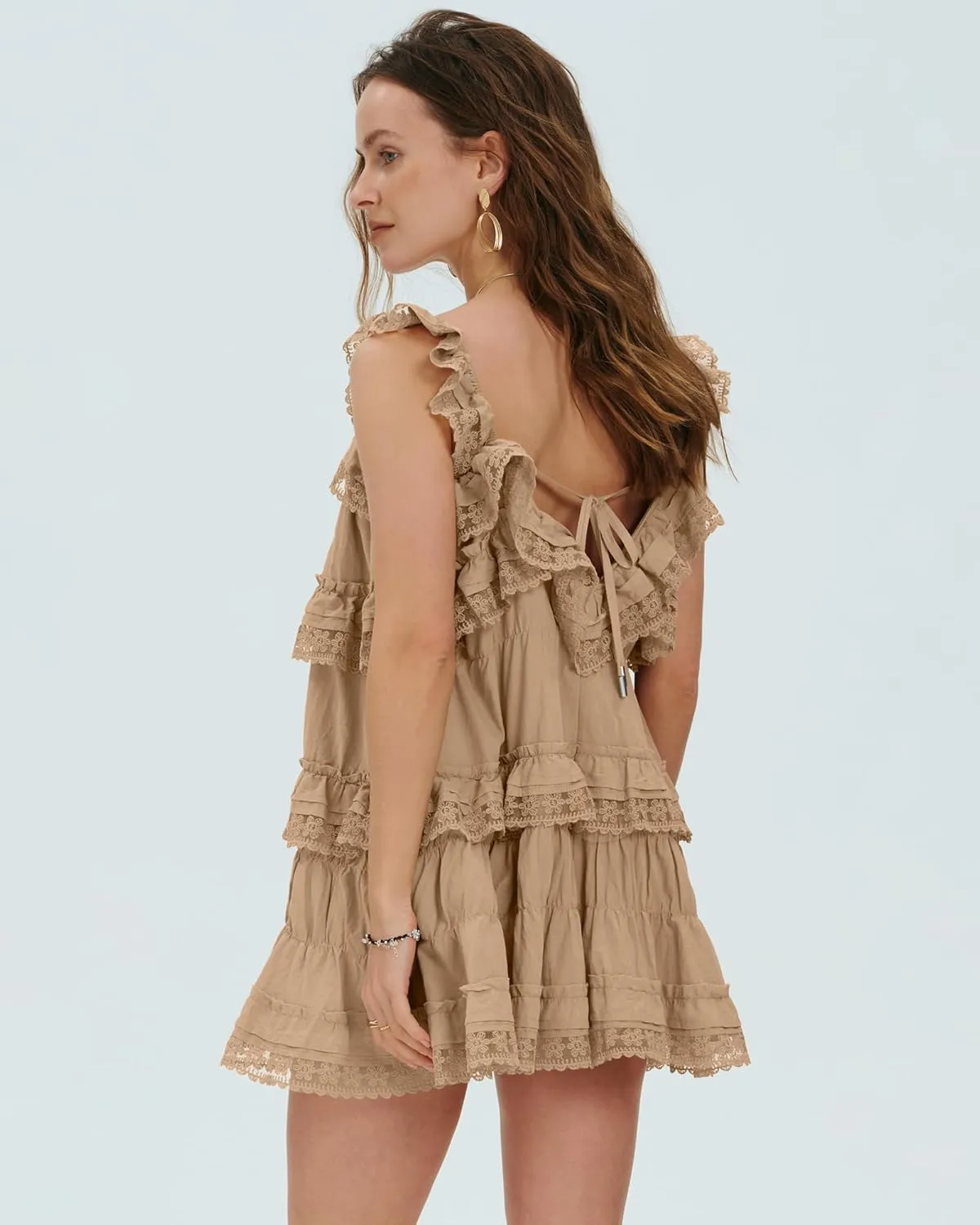 Locachy Women's Summer Flowy Ruffle Patchwork Mini Dress Casual Sleeveless Rompers Sundress with Built-in Shorts