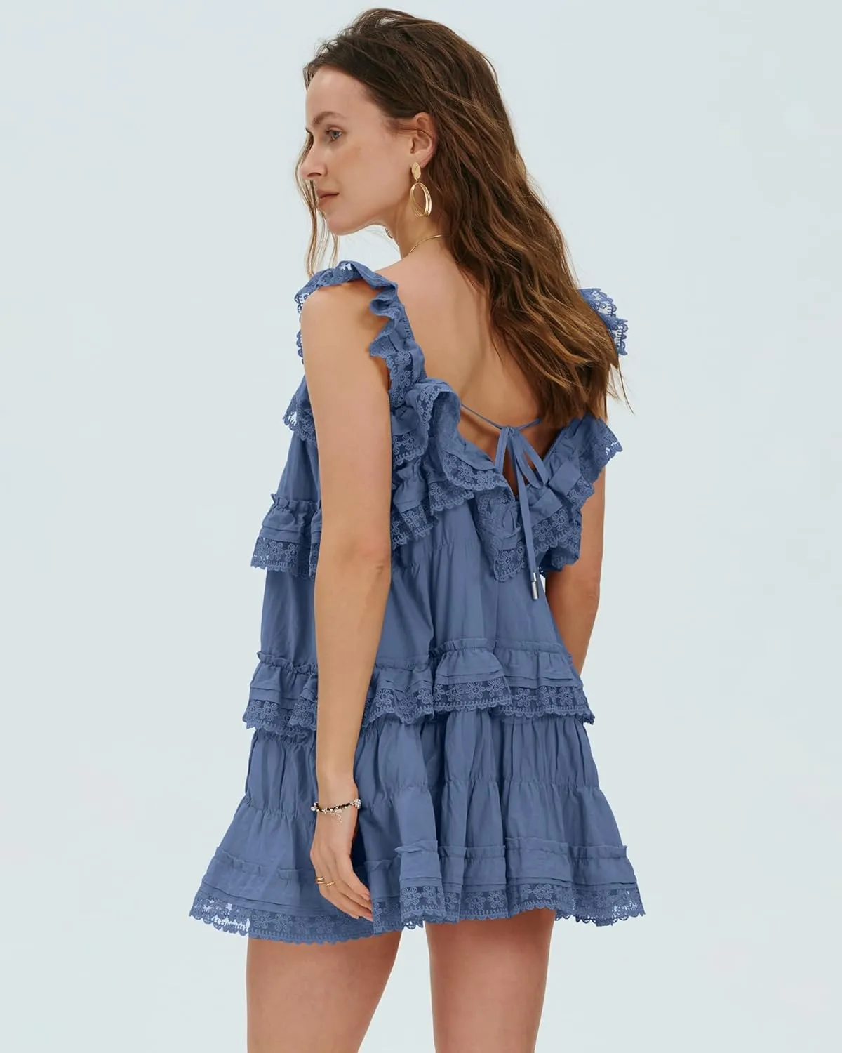 Locachy Women's Summer Flowy Ruffle Patchwork Mini Dress Casual Sleeveless Rompers Sundress with Built-in Shorts