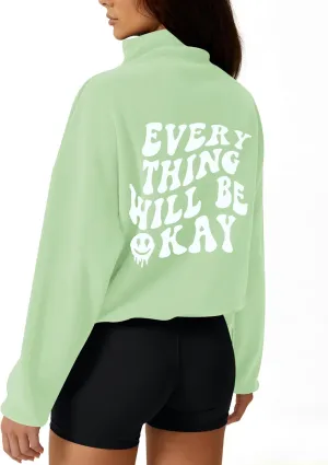 LOMON Women's Sweatshirts Fleece Lined Half Zip Pullover Long Sleeve Workout Crop Tops with Pockect and Thumb Hole