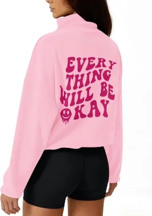 LOMON Women's Sweatshirts Fleece Lined Half Zip Pullover Long Sleeve Workout Crop Tops with Pockect and Thumb Hole