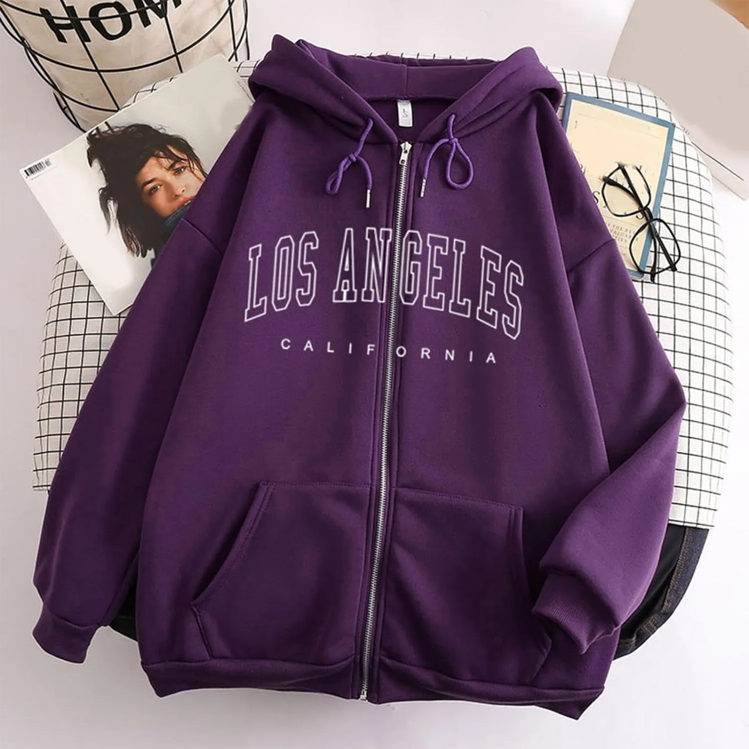 Los Angeles California - Vintage Lightweight Hoodies for Women Full Zip Up Long Sleeve Hooded Sweatshirt Coat Tunic