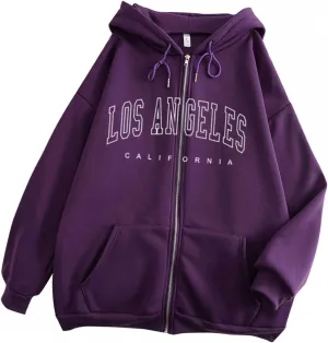 Los Angeles California - Vintage Lightweight Hoodies for Women Full Zip Up Long Sleeve Hooded Sweatshirt Coat Tunic