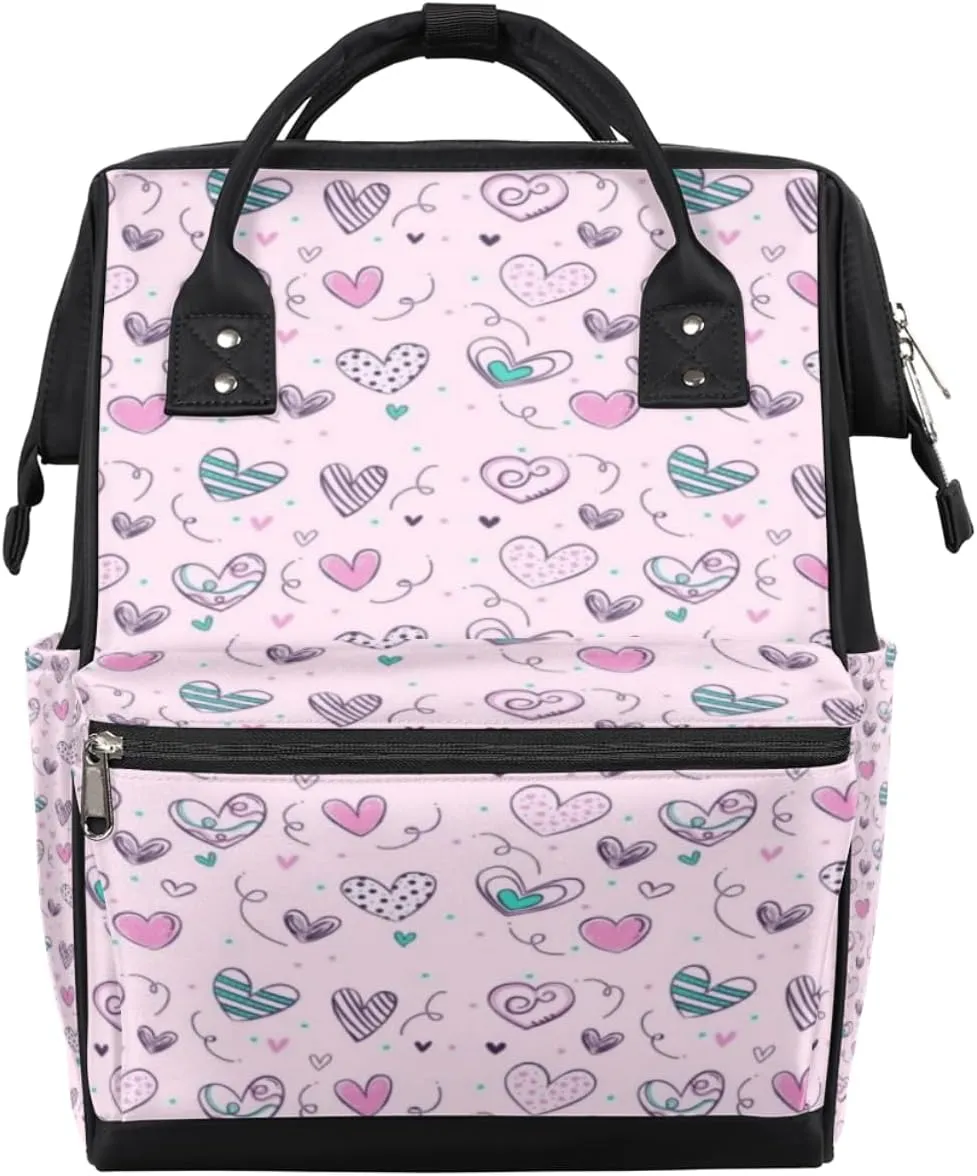 Love Hearts Diaper Bag Tote Large Capacity Waterproof with Adjustable Shoulder Strap and Pram Straps Mommy Bag for Hospital Beach Weekender Travel