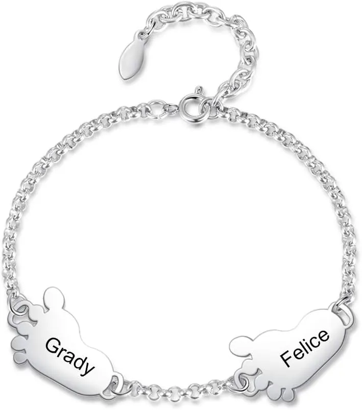 Love Jewelry Personalized Name Bracelet with Baby Feet Pendants New Mom Grandma Bracelets for Women