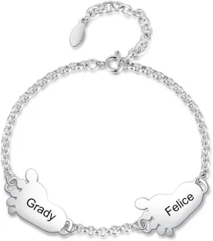 Love Jewelry Personalized Name Bracelet with Baby Feet Pendants New Mom Grandma Bracelets for Women