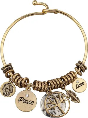 LUX ACCESSORIES Gold Round Pendants Hamsa Peace Love Tree of Life Feather Bohemian Bangle Bracelet